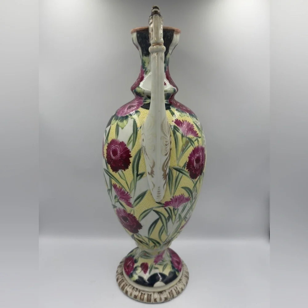 Vintage Amphora Shaped Nippon Style Porcelain Vase Hand-painted Moriage.
